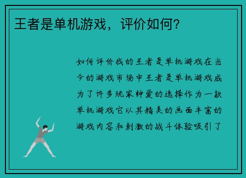 王者是单机游戏，评价如何？